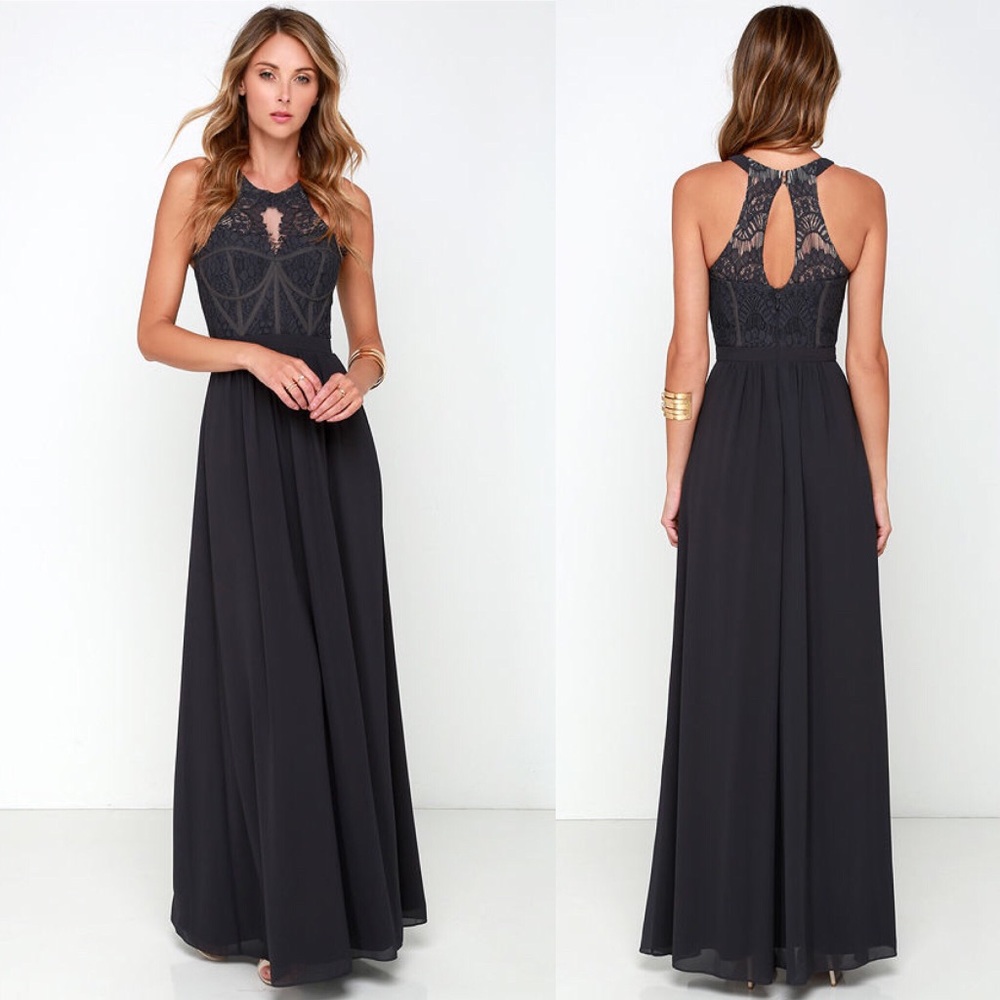 Lulu’s Optimum Opulence Dark Blue Grey Maxi - Picture 1 of 6